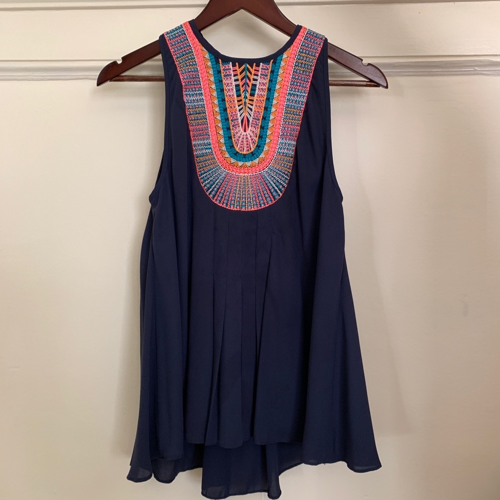 Anthropologie Woven Detail Navy Sleeveless Top